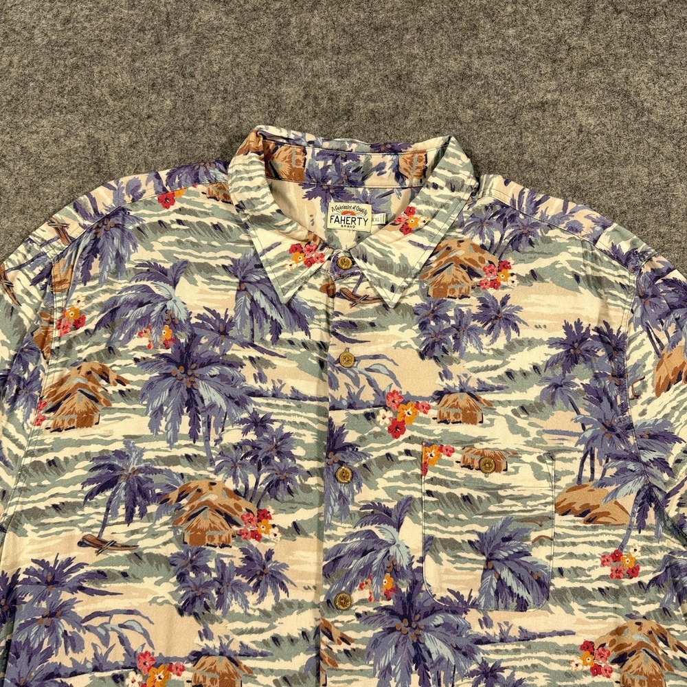 Faherty Shirt Mens 2XL Multicolor Hawaiian Palm Camp‎ Short Sleeve Button Up - Picture 2 of 8